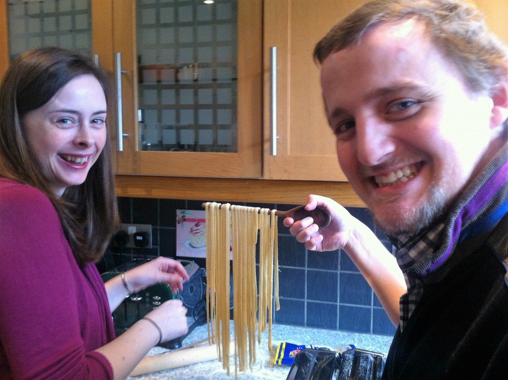 Helen and George making homemade tagliatelle
