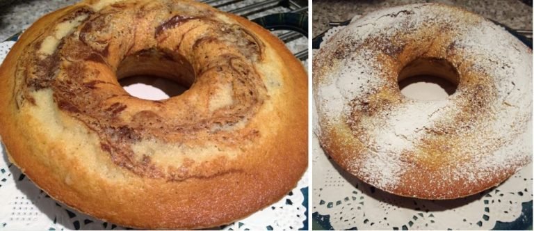 Ciambellone marmorizzato with and without icing sugar