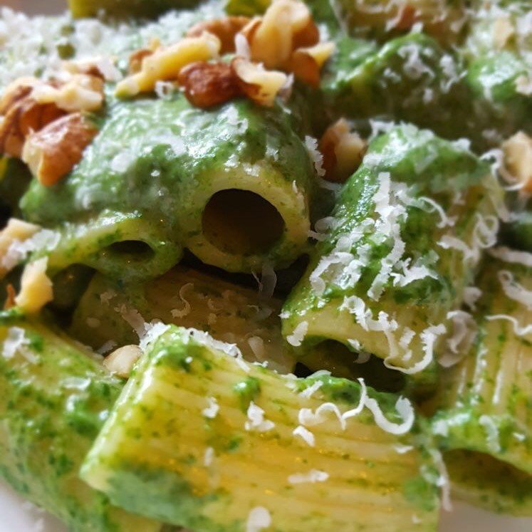 Pasta bowl with pasta with spinaci e gorgonzola