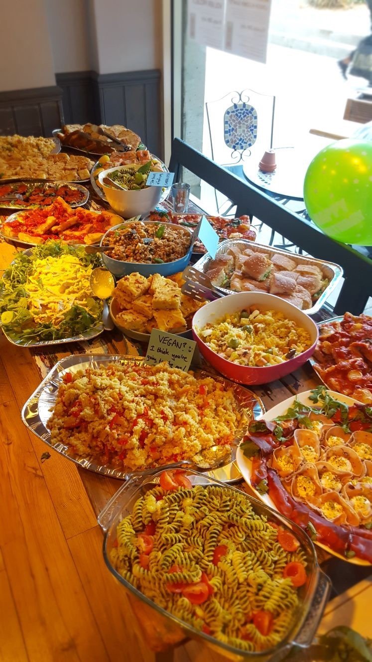 Spread of great Italian dishes including focaccia sandwiches