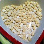 Home made potato gnocchi laid on a heart shaped tray