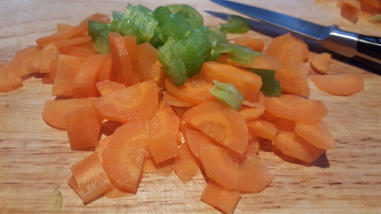 Chopped carrots and celery for ragu alla genovese