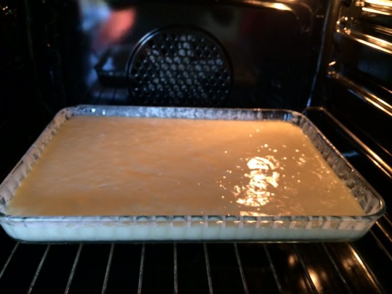 Mixture for quadrotti al limone placed in the oven