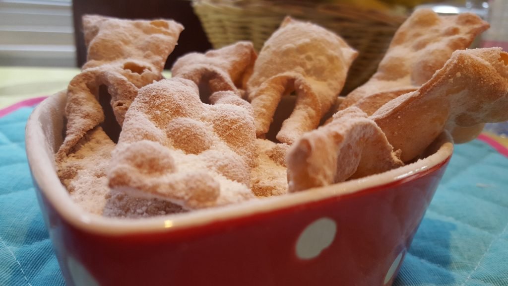 Chiacchiere in a heart shaped bowl 